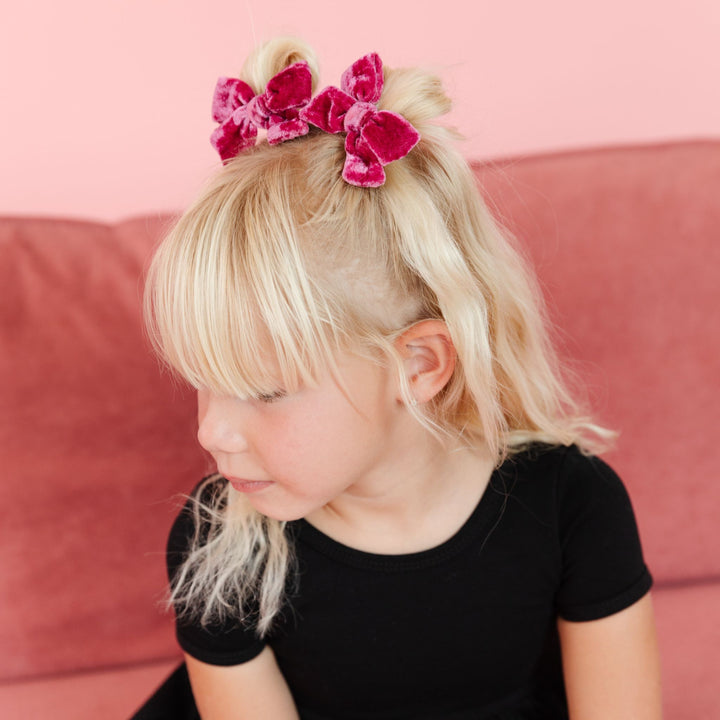 girls fall pink velvet pigtail bows on clips