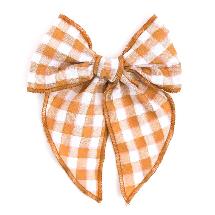 girls' mustard gingham hair bow