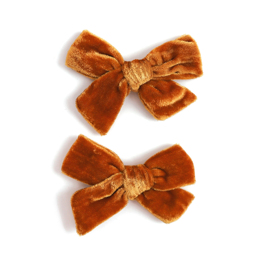 mustard yellow velvet girls pigtail bow clips