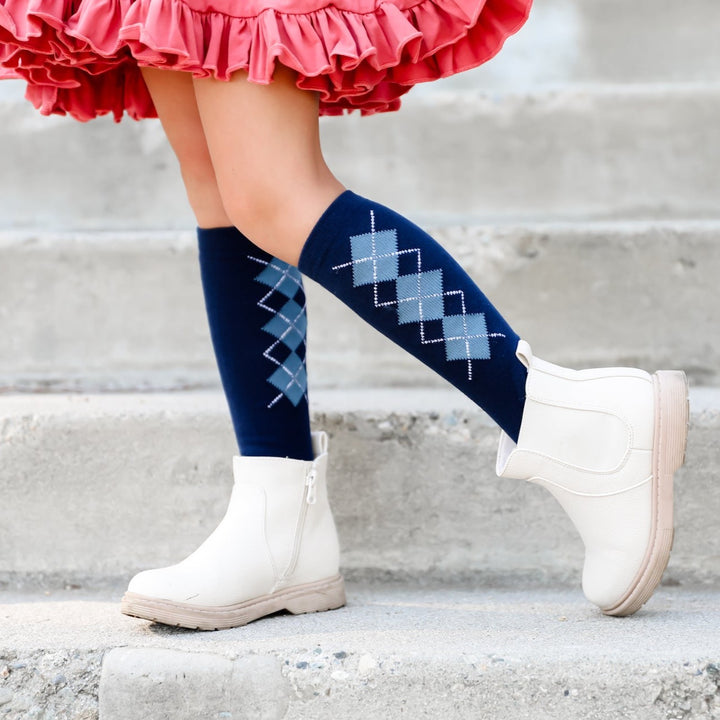 navy argyle knee high socks for girls back to school