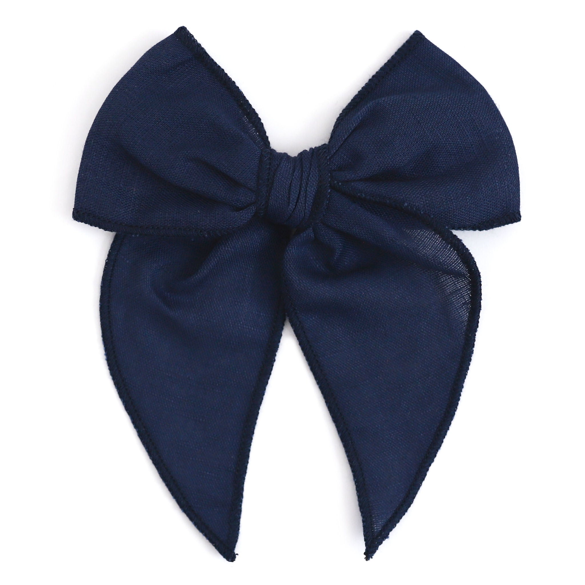 girls' back to school linen hair bow in navy blue