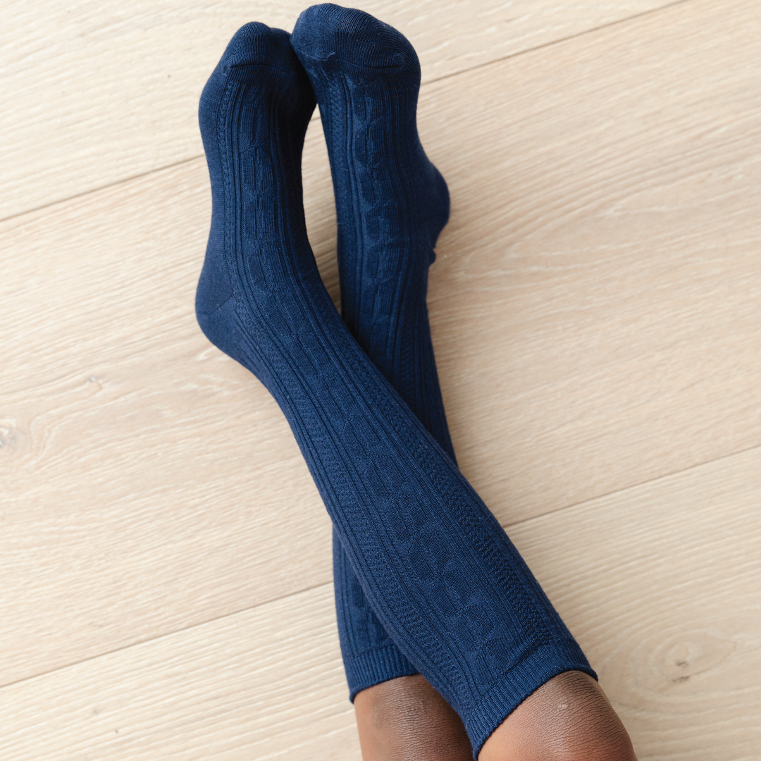 Navy Cable Knit Knee High Socks