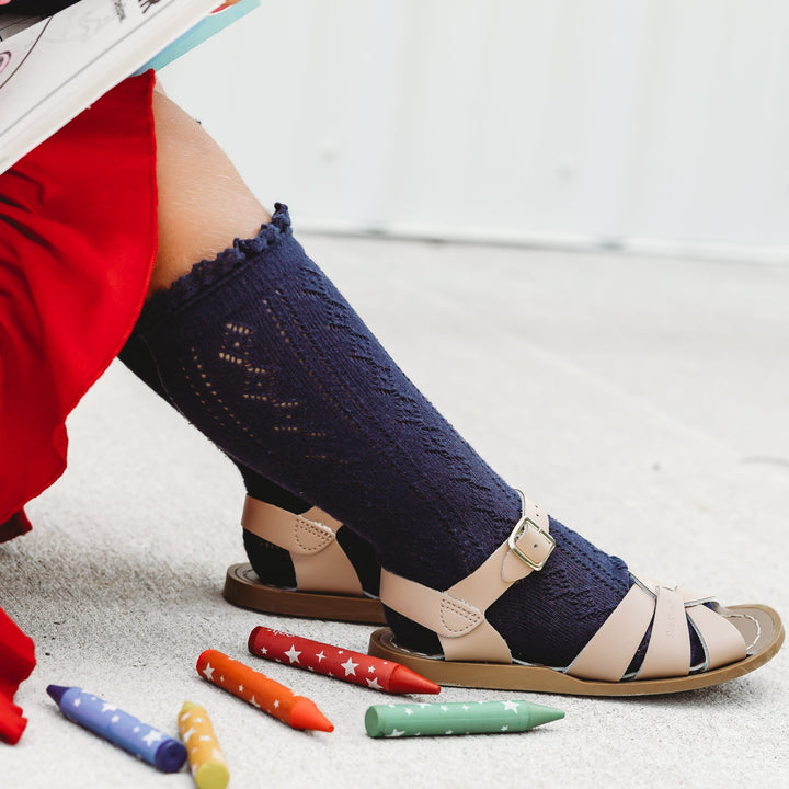 navy blue crochet knee high socks for school uniforms