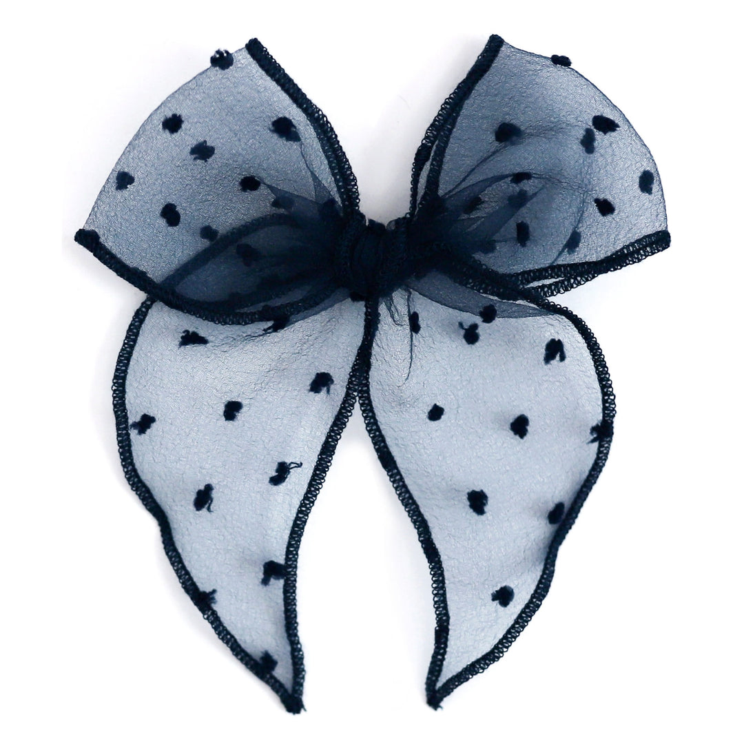 girls sheer dot hair bow in navy blue