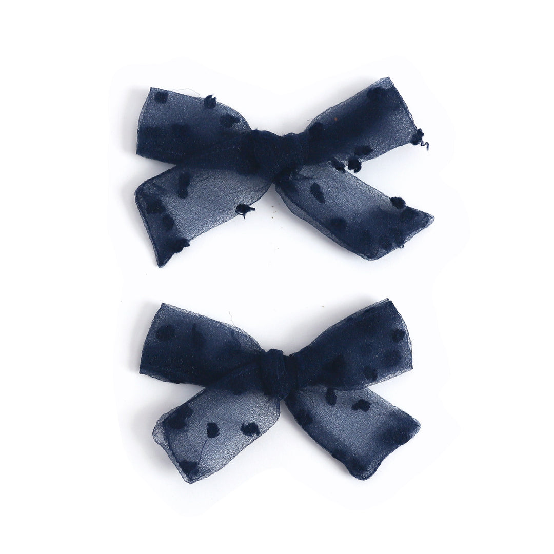 girls' navy sheer dot pigtail hair bow clips