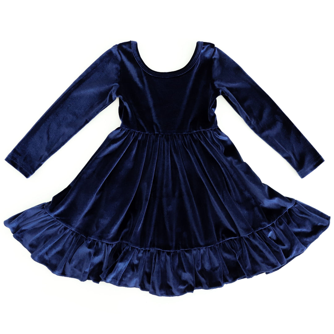 navy velvet dress for girls long sleeve