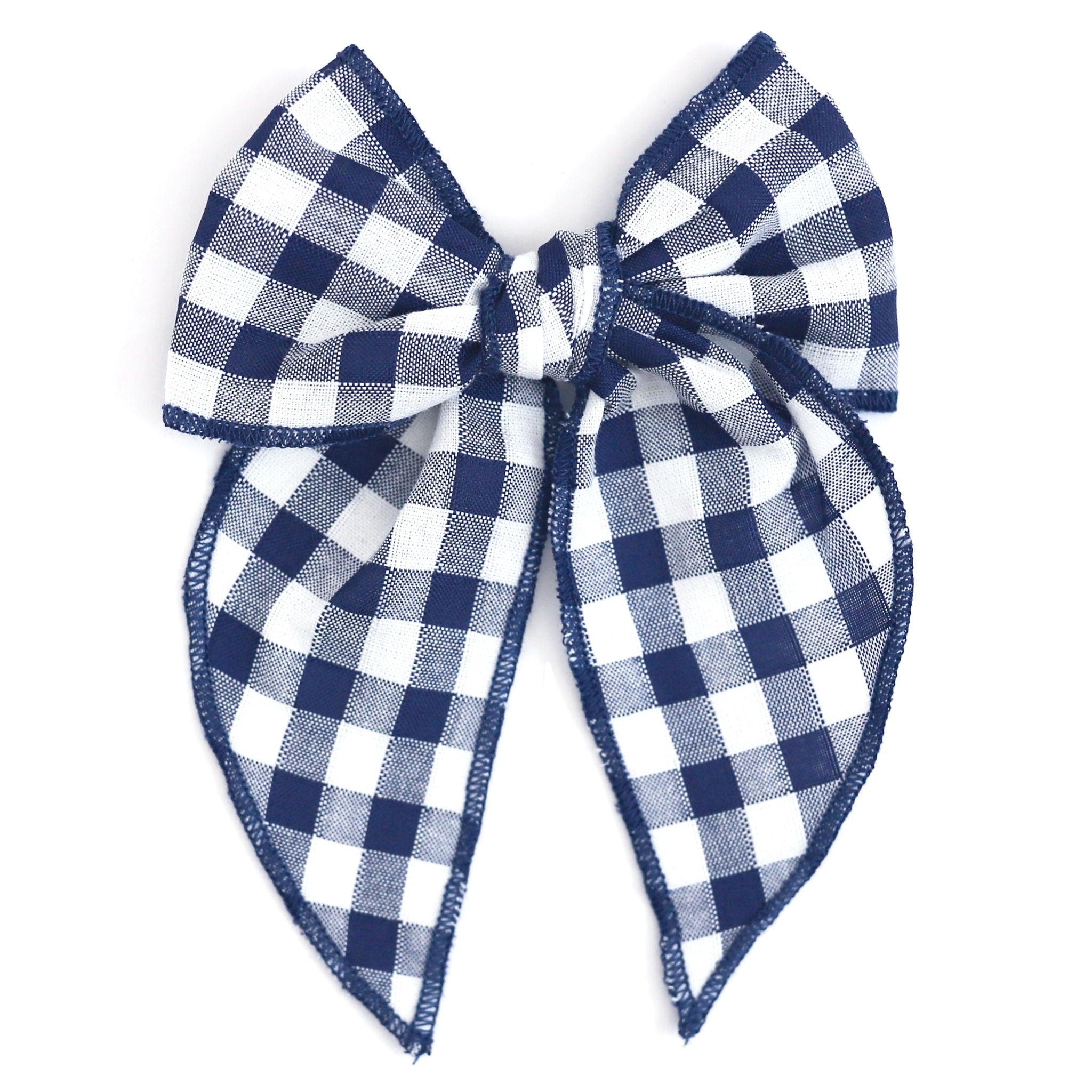girls' navy and white gingham hair bow