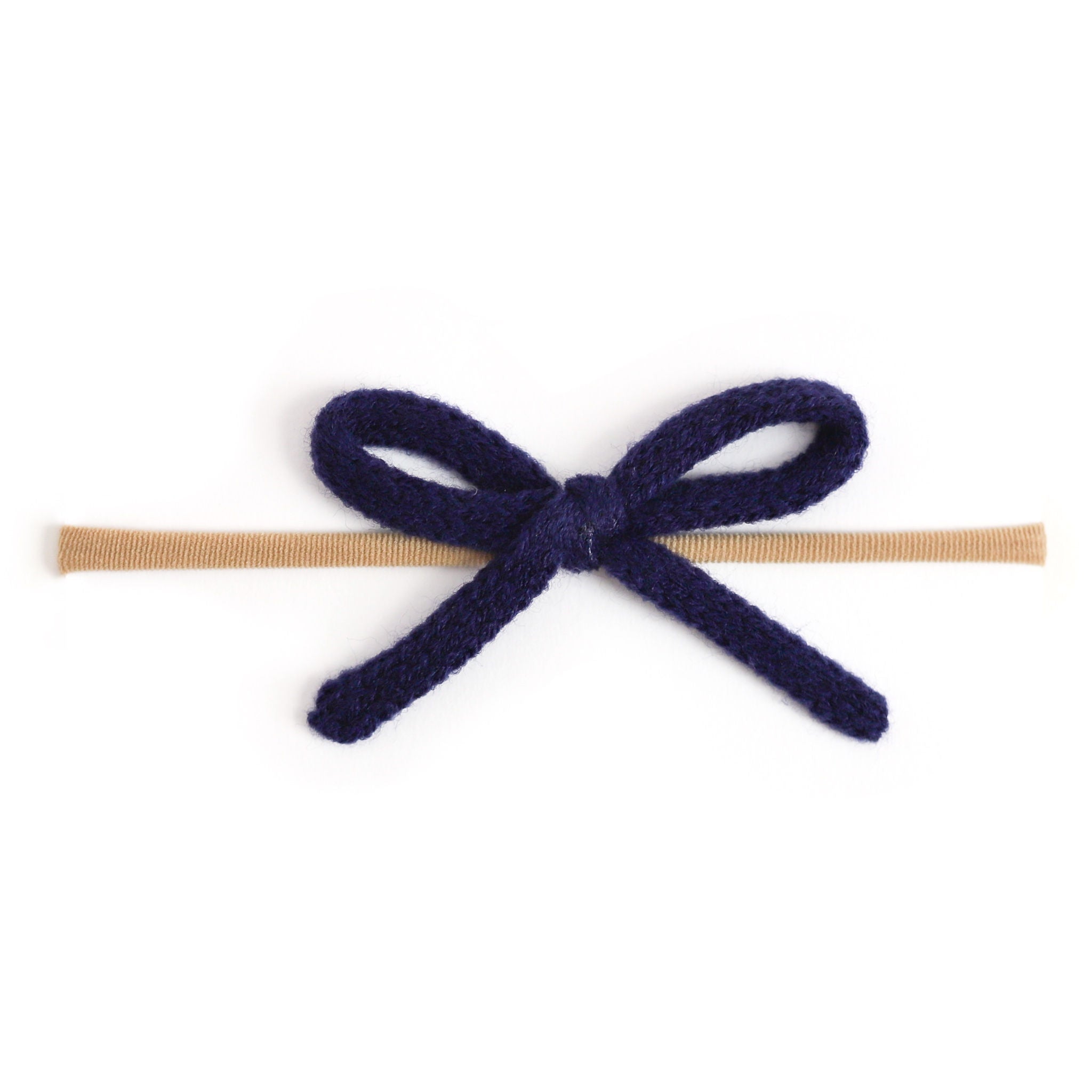 navy blue yarn baby bow on nylon headband