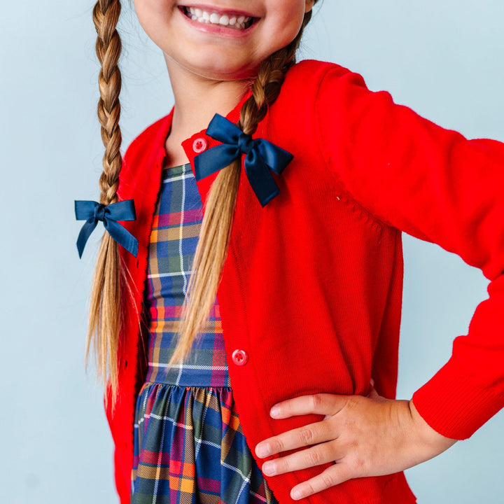 navy pigtail bows for little girl matching back to school outfit