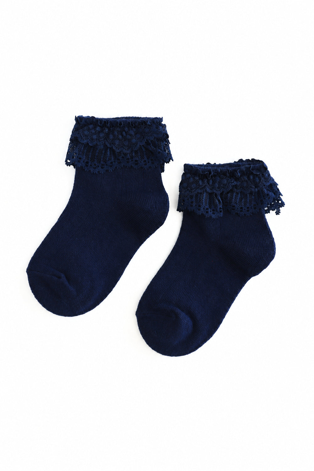 girls navy blue ankle socks with navy lace trim for school