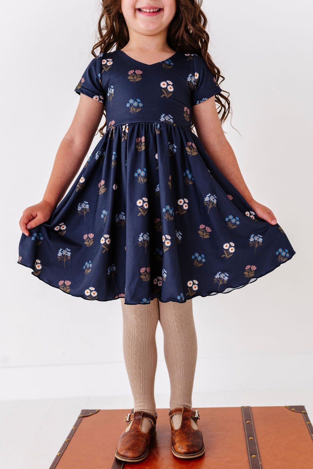 girls navy floral bouquet dress 