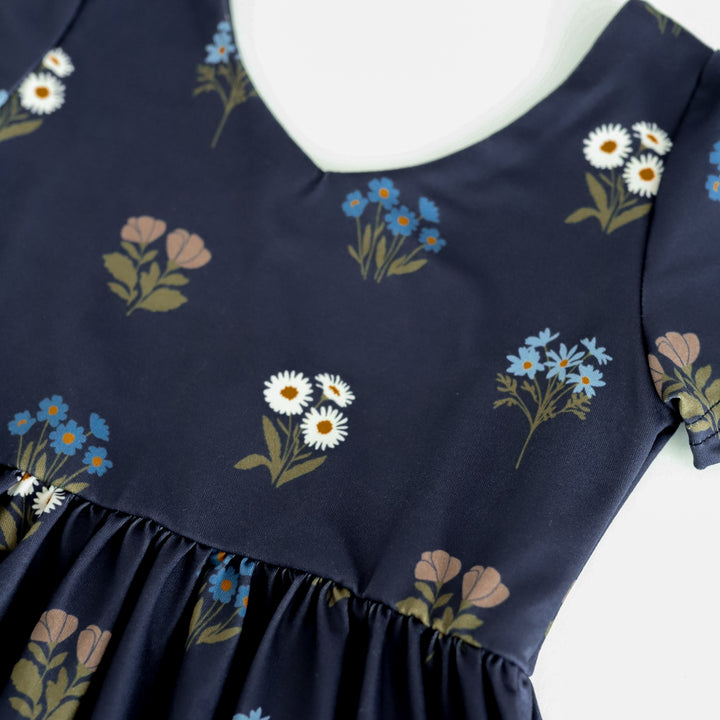 closeup of floral print detail on girls&