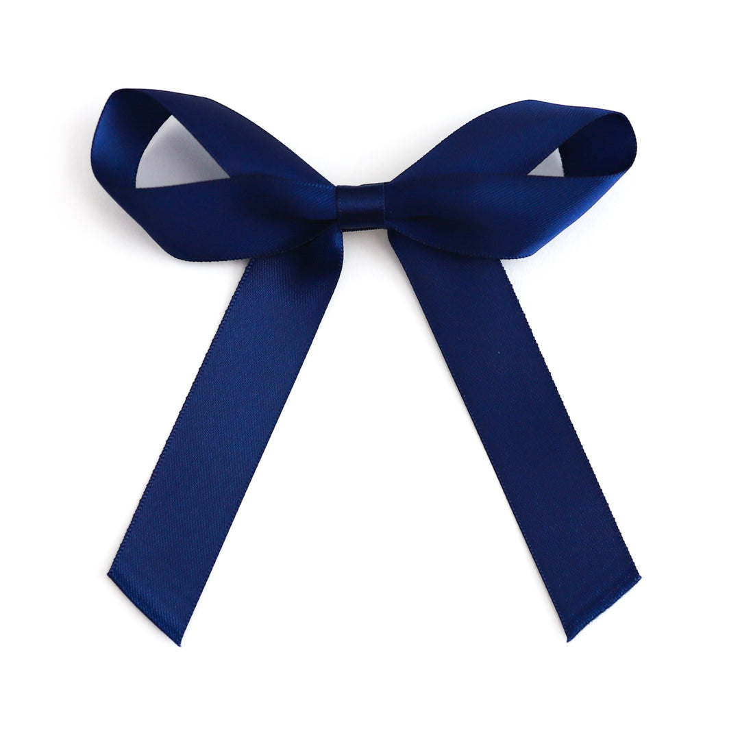 girl's navy blue satin ribbon bow on clip for back to school