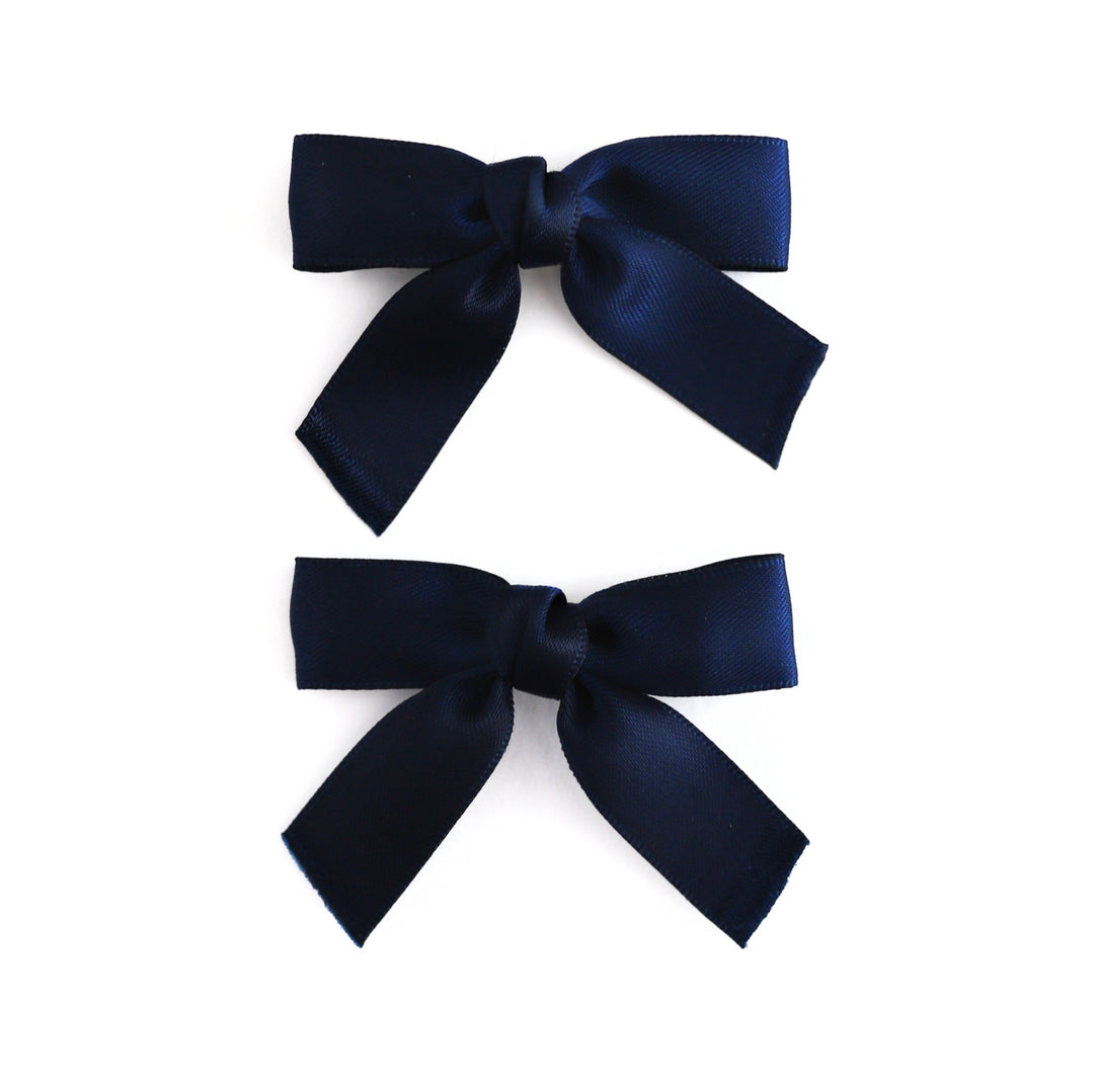 girls' navy blue satin ribbon bow pigtail set for school uniform