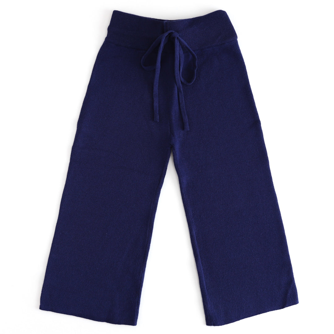 girl's 100% cotton navy blue knit sweater pants with drawstring waistband for back to school