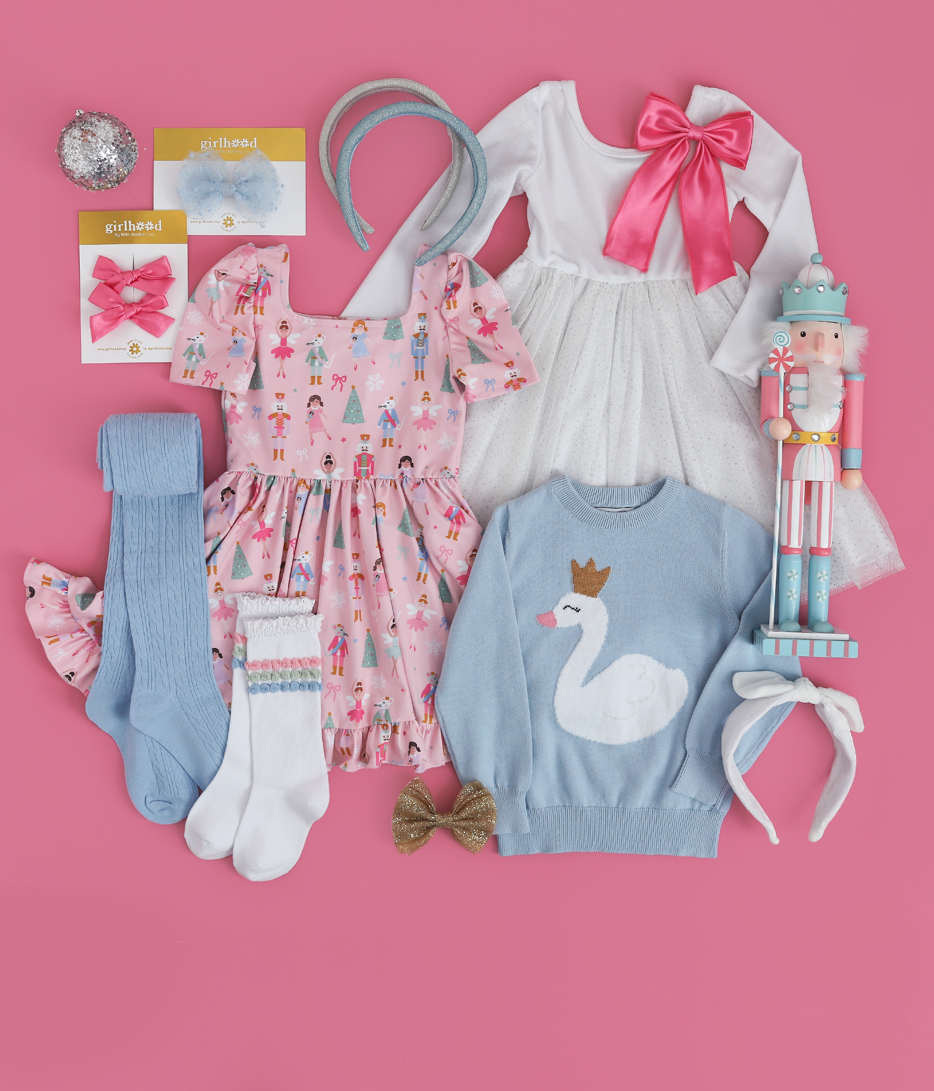 girls pastel christmas nutcracker outfits and accessories to match