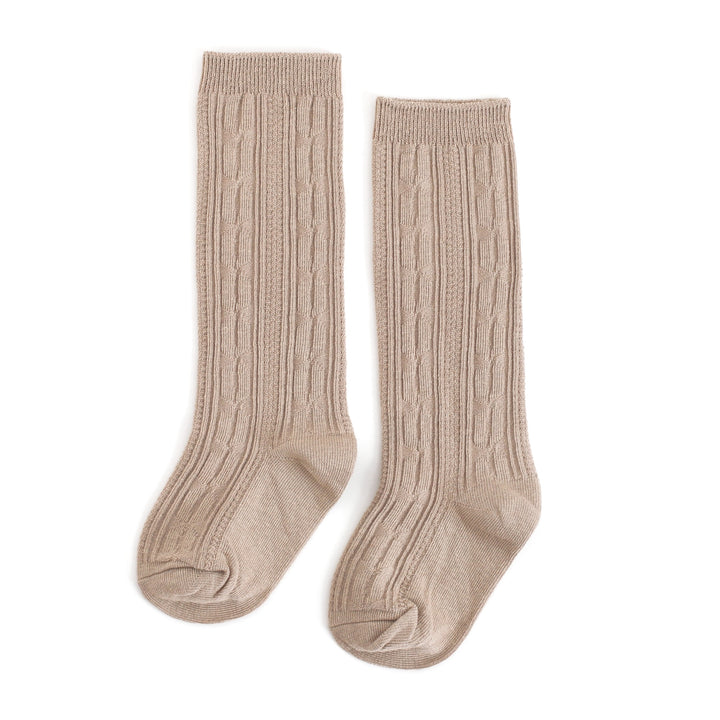 oat cable knit knee high socks by little stocking co