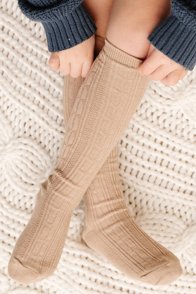 Oat Cable Knit Knee High Socks for baby, toddler and girls