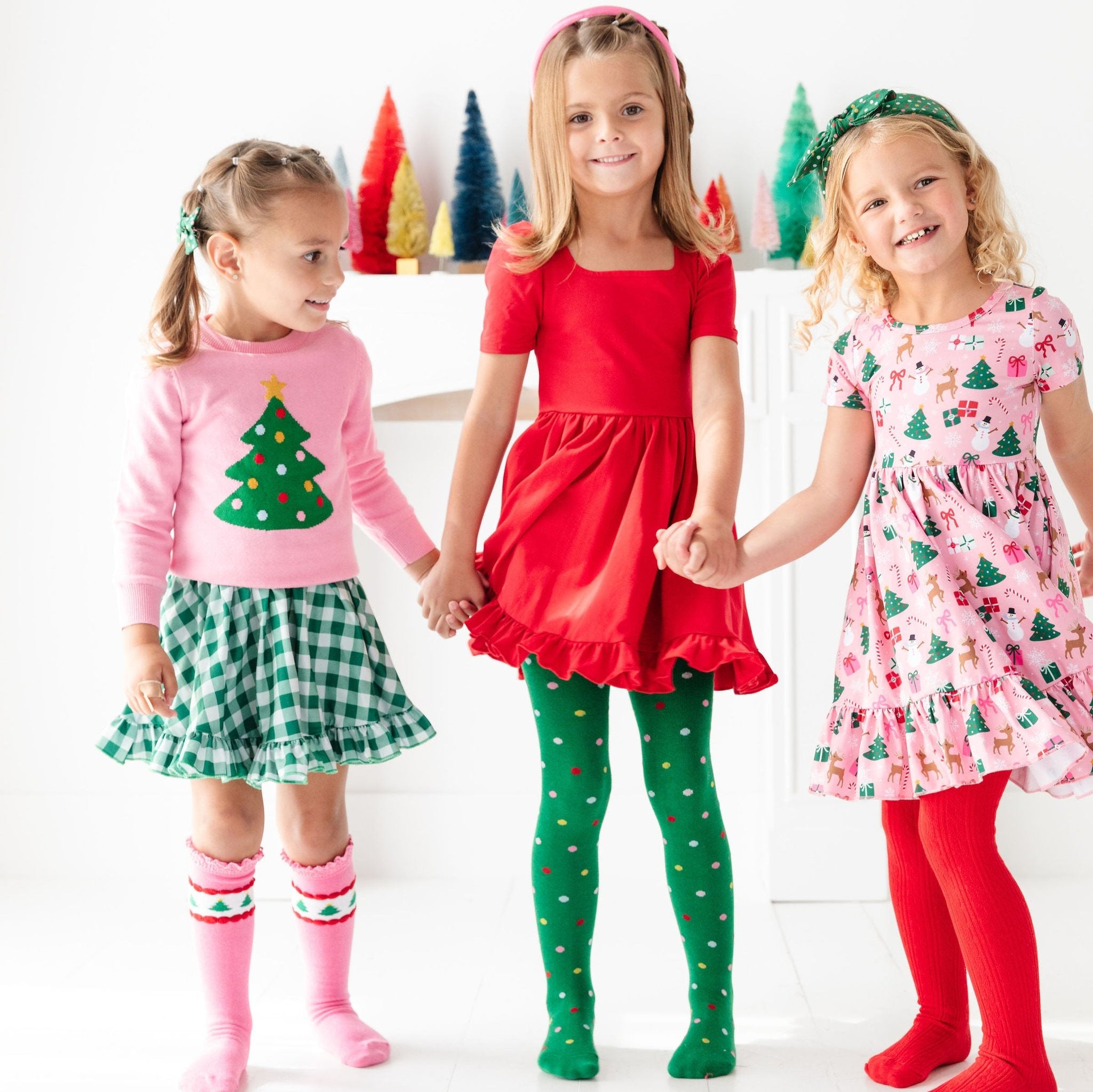 girls merry and bright christmas outfits with matching accessories