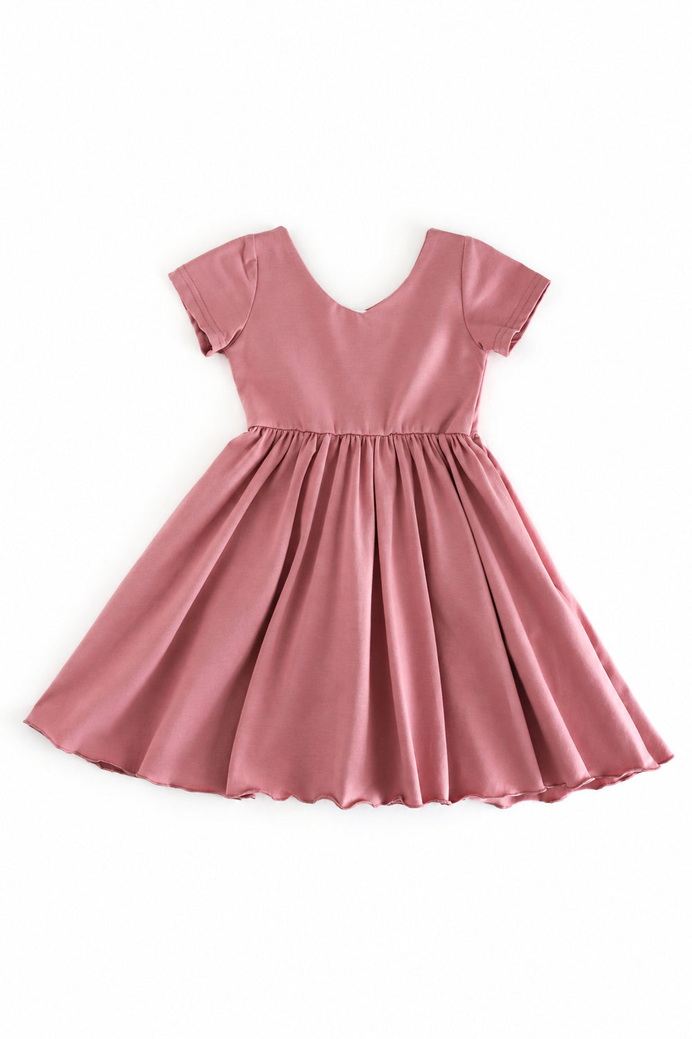 girls' rosy fall pink v-neck twirl dress with lettuce hem