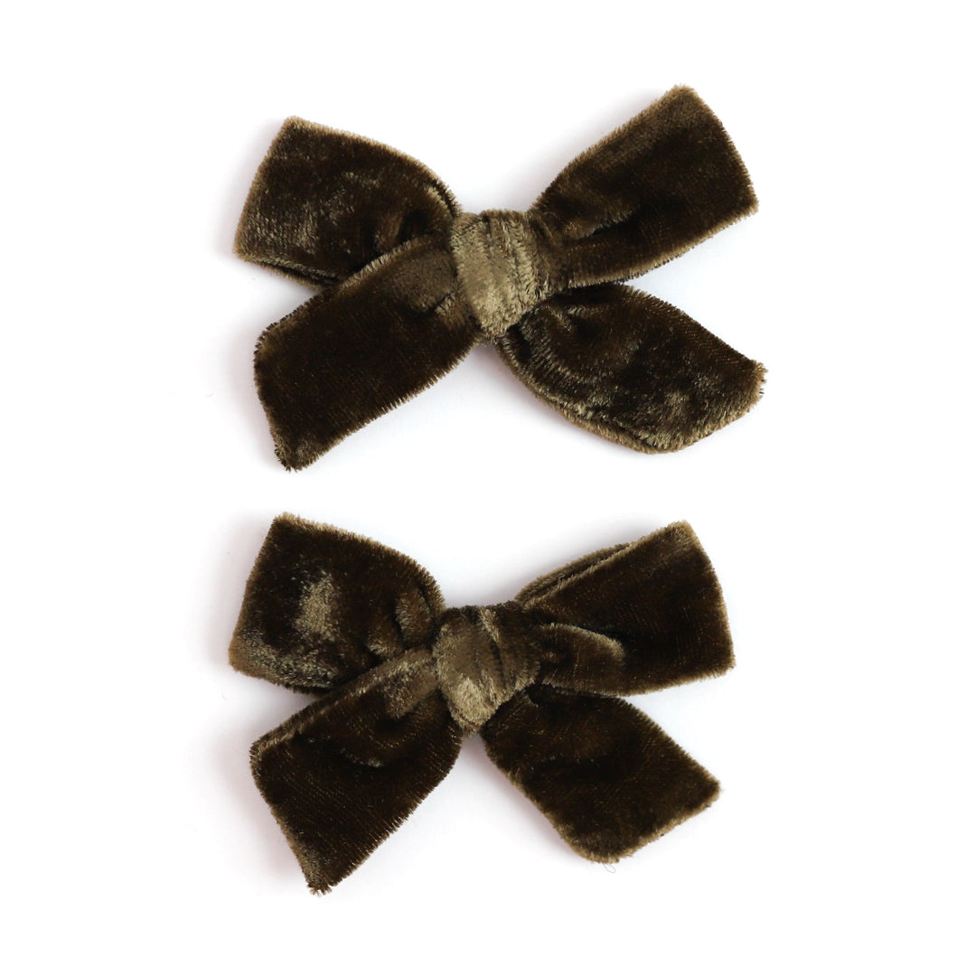 Pigtail Bows - Olive Velvet