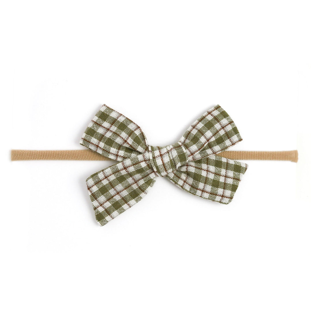 olive green plaid baby bow