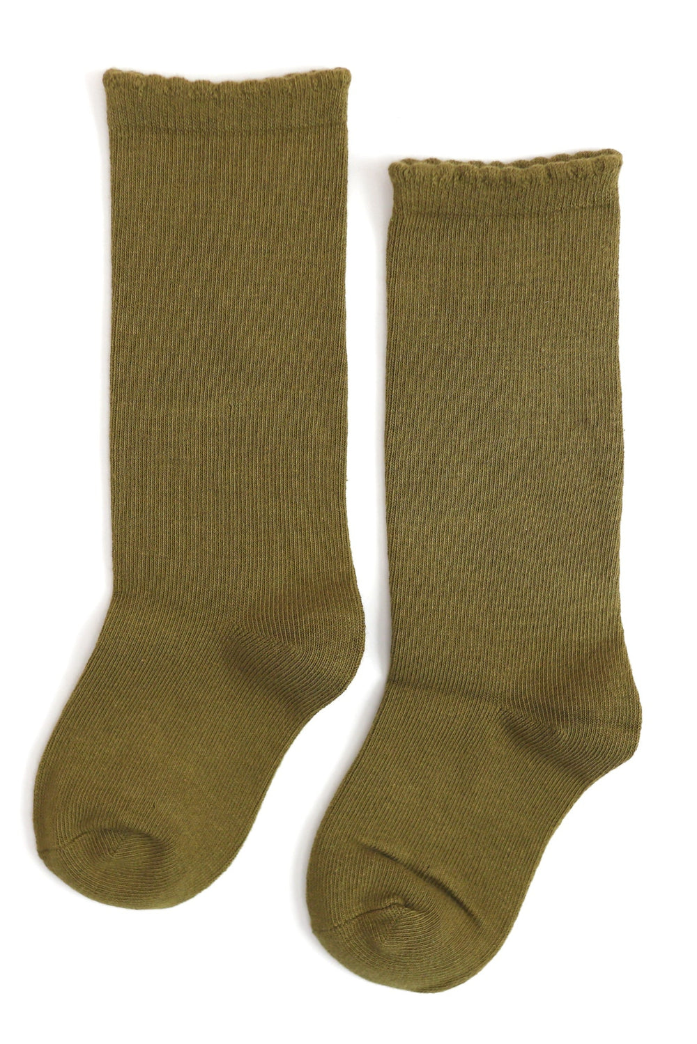 girls olive scallop trim knee high socks