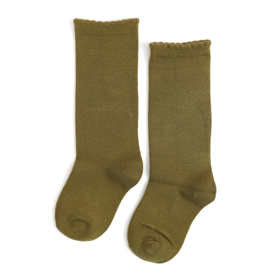 girls olive scallop trim knee high socks