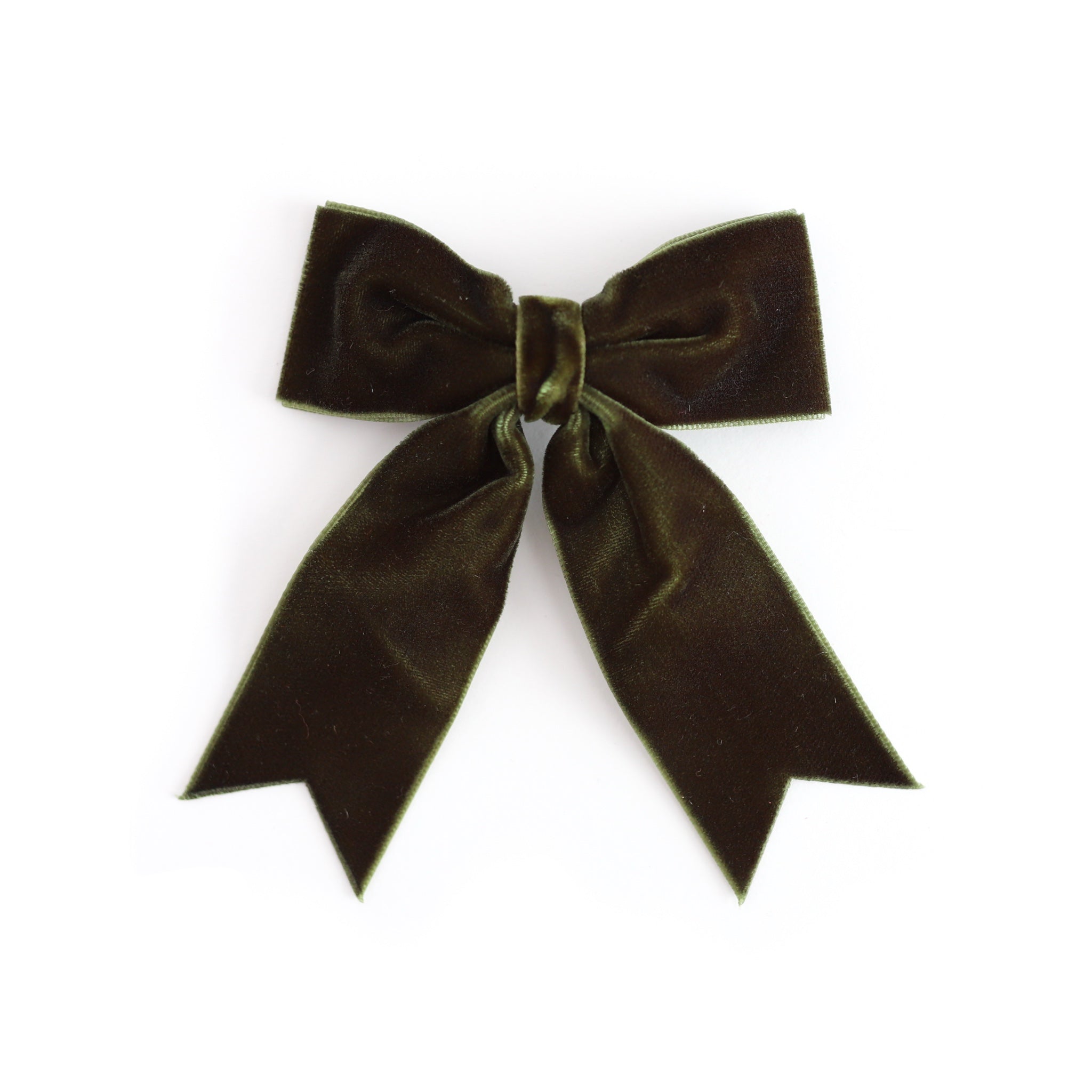 girls' olive green velvet ribbon hair bow with dovetail on clip