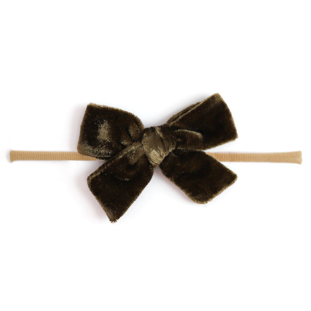 baby bow in olive green velvet