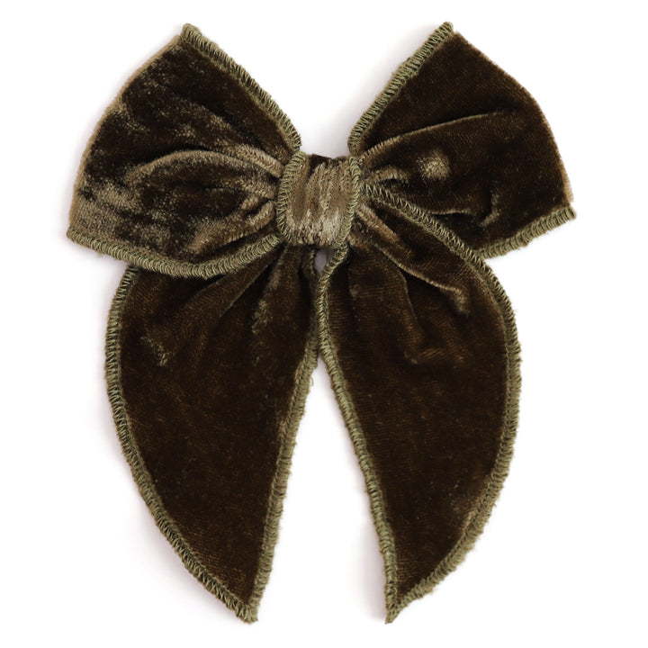 girls' olive green velvet hair bow