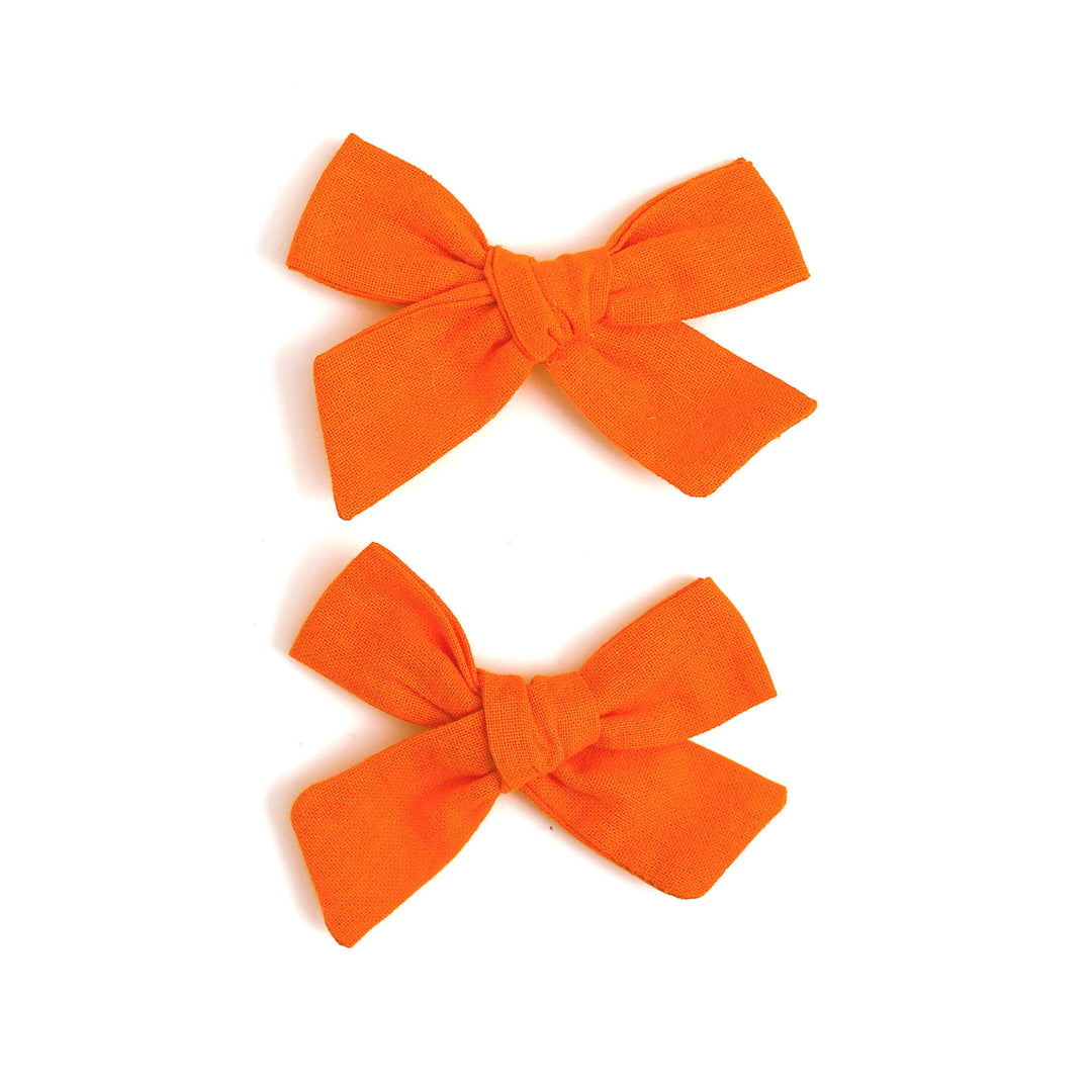 girls orange linen halloween pigtail bows