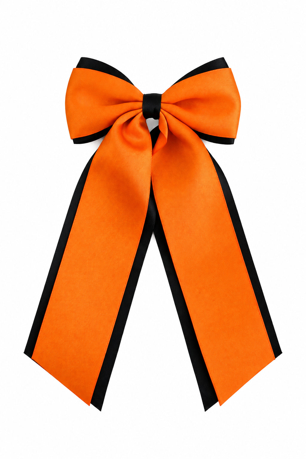 girls thick black and orange layered ribbon hair bow on clip for Halloween