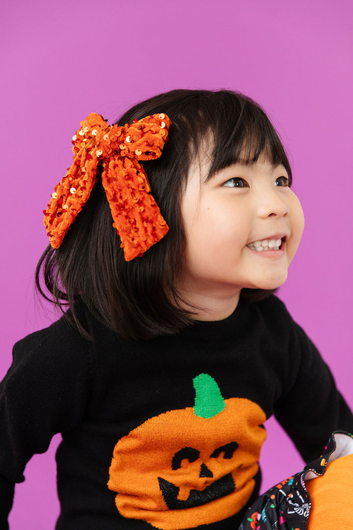 orange sequin hair bow girls halloween