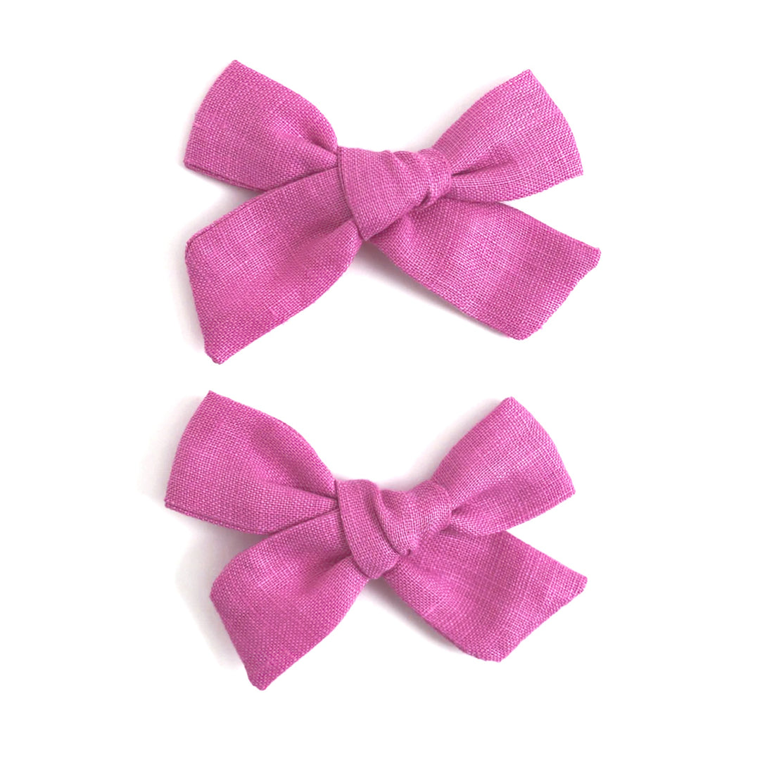 orchid purple linen girls pigtail bows on clips