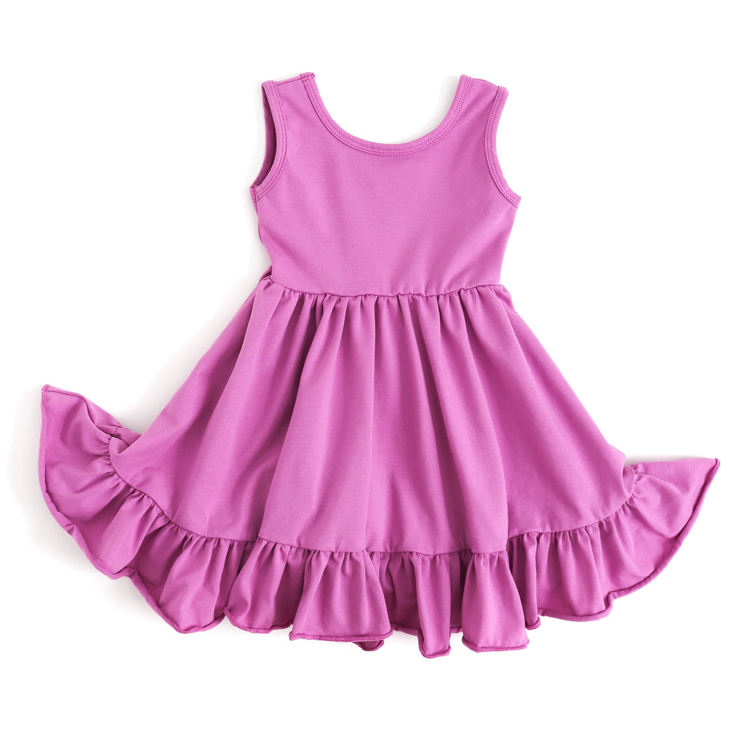 orchid purple girls' cotton tank top twirl dress with pockets