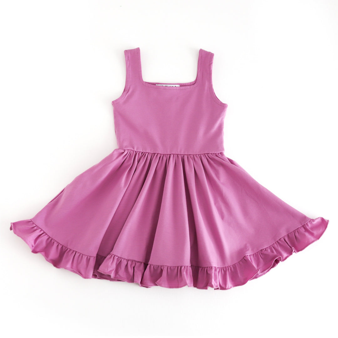 girls' sleeveless square neck twirl dress is orchid purple