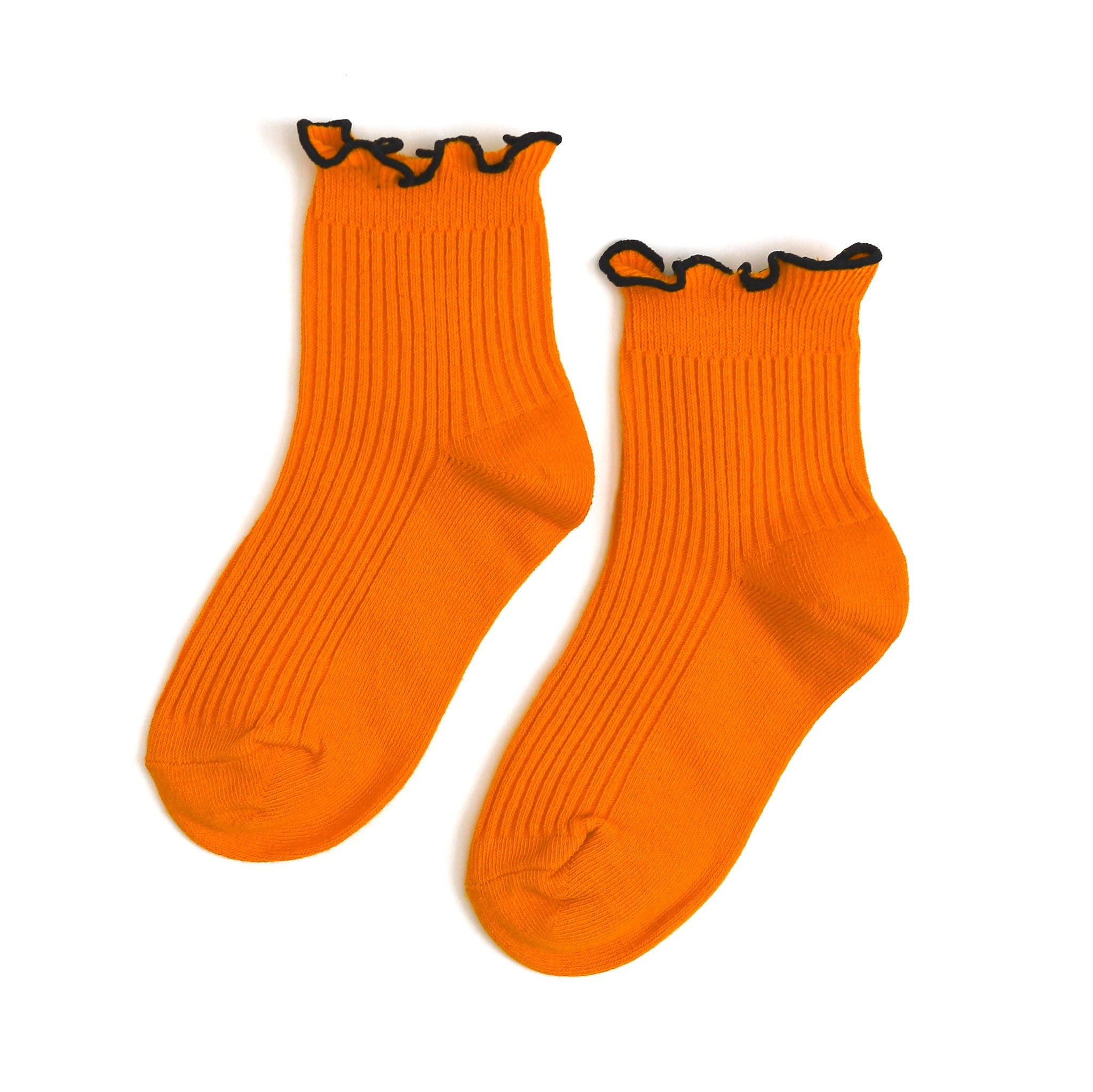 girls orange and black trim ribbed midi socks