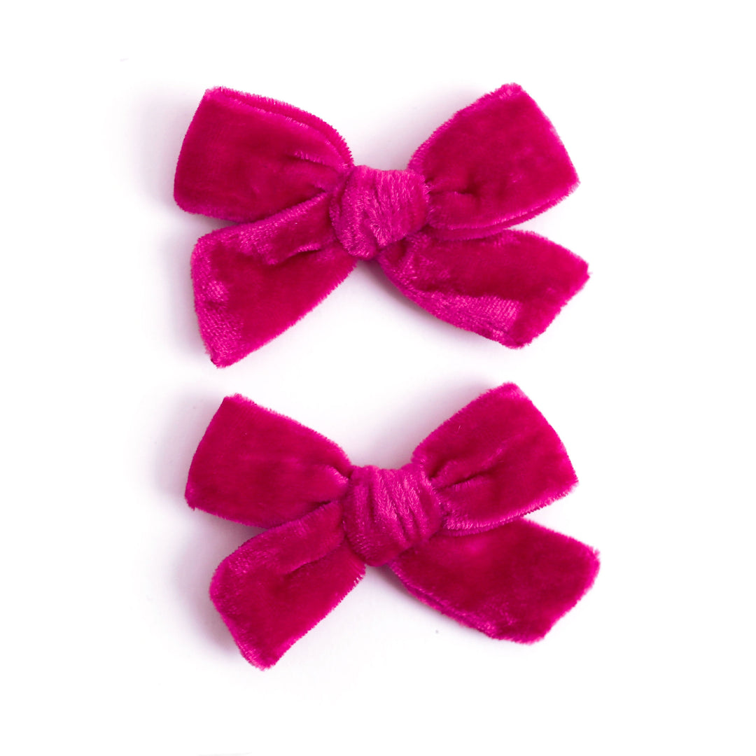 bright pink velvet pigtail bow clips