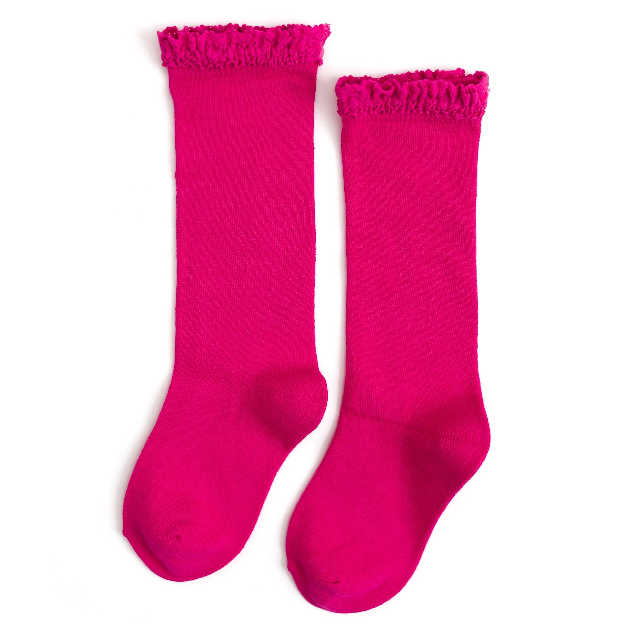 girls lace trim knee high socks bright pink