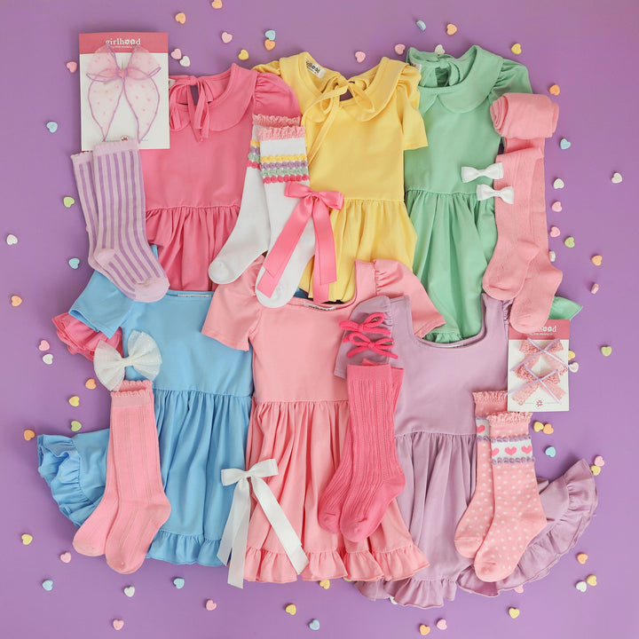 girls pastel spring dresses in solid color cotton