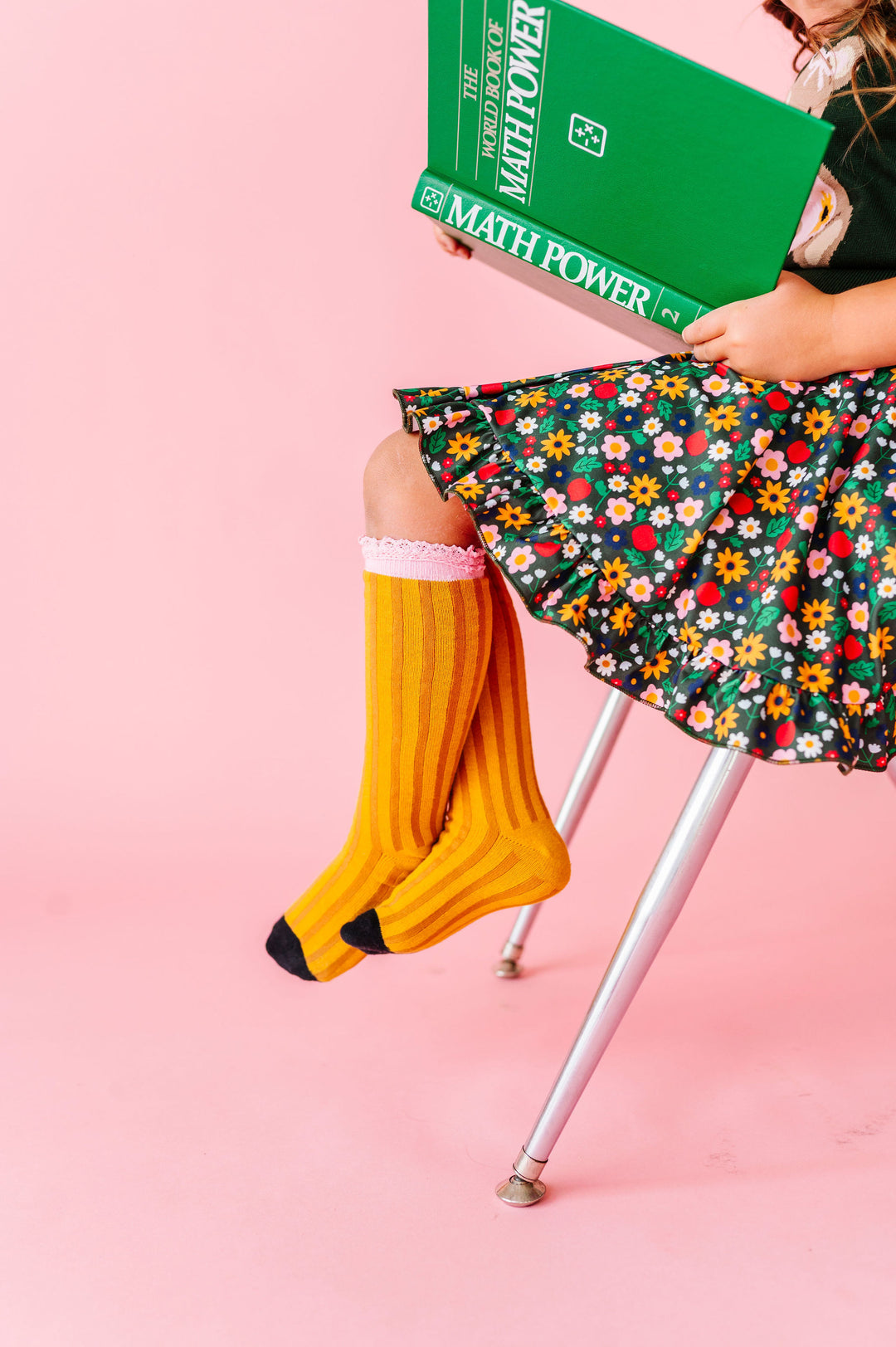 girls pencil knee high socks with back to school floral dress
