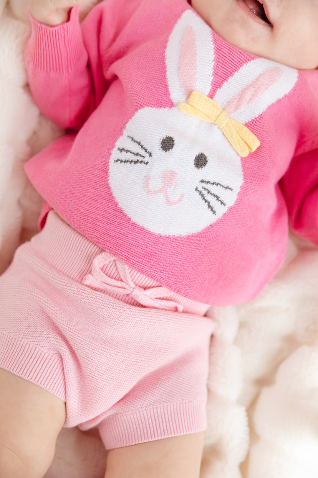 pink easter bunny pullover sweater and light pink cotton knit bloomers on baby girl