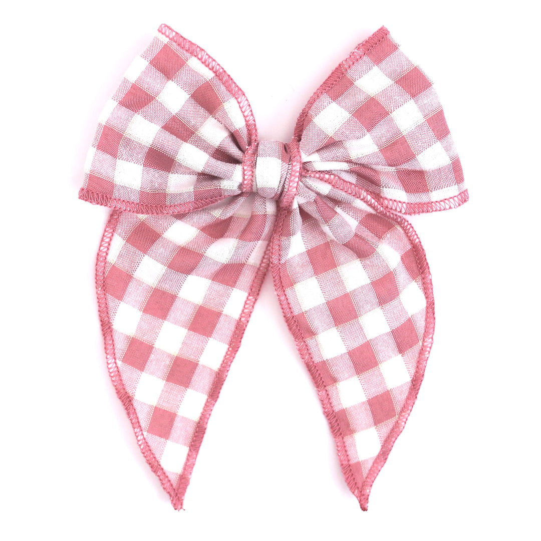 girls' pink gingham print hair bow