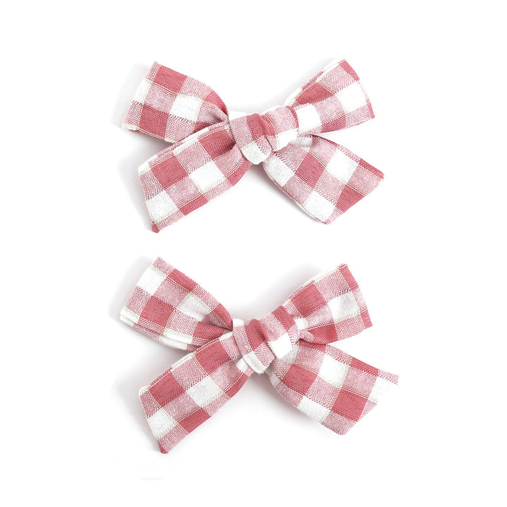 girls' pink gingham print pigtail hair bows