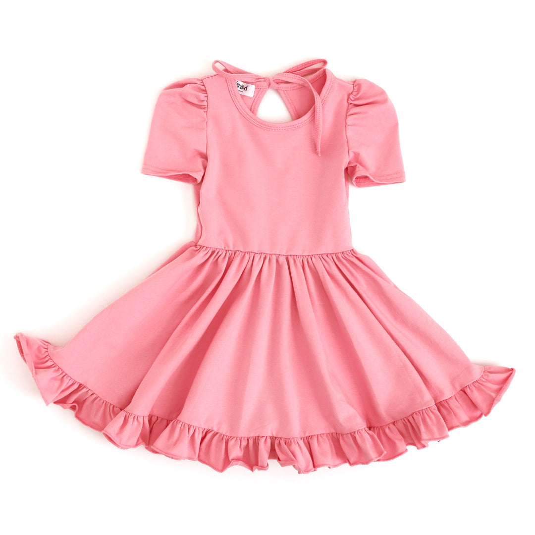 girls' back to school cotton twirl dress in pink pearl