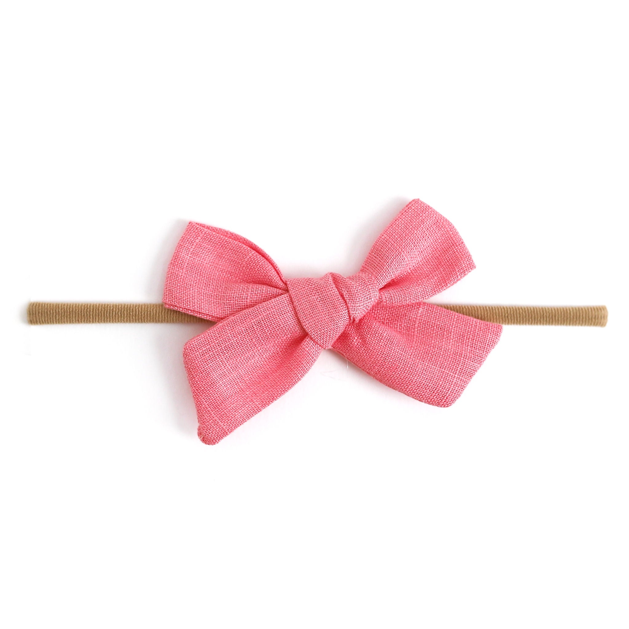 pink pearl linen baby bow on nylon headband