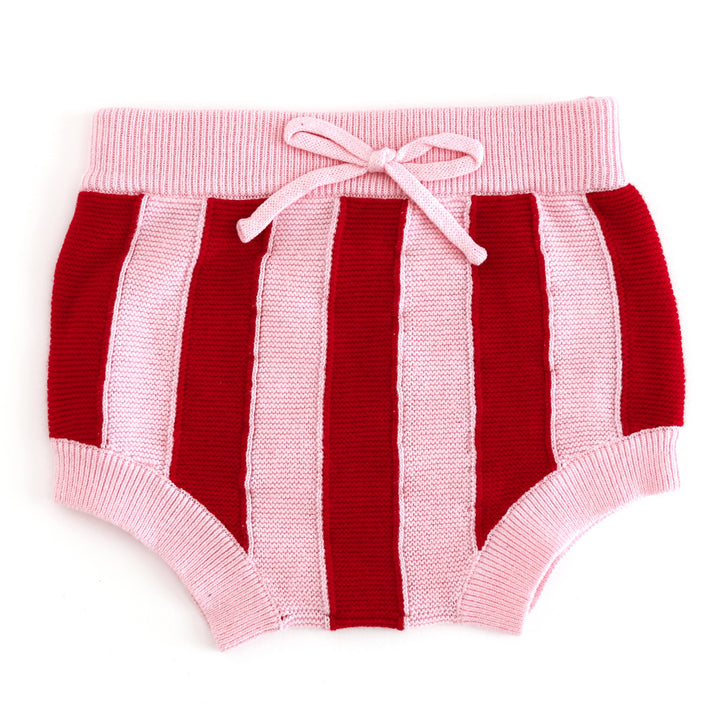 baby girls' christmas bloomer in red and pink stripe
