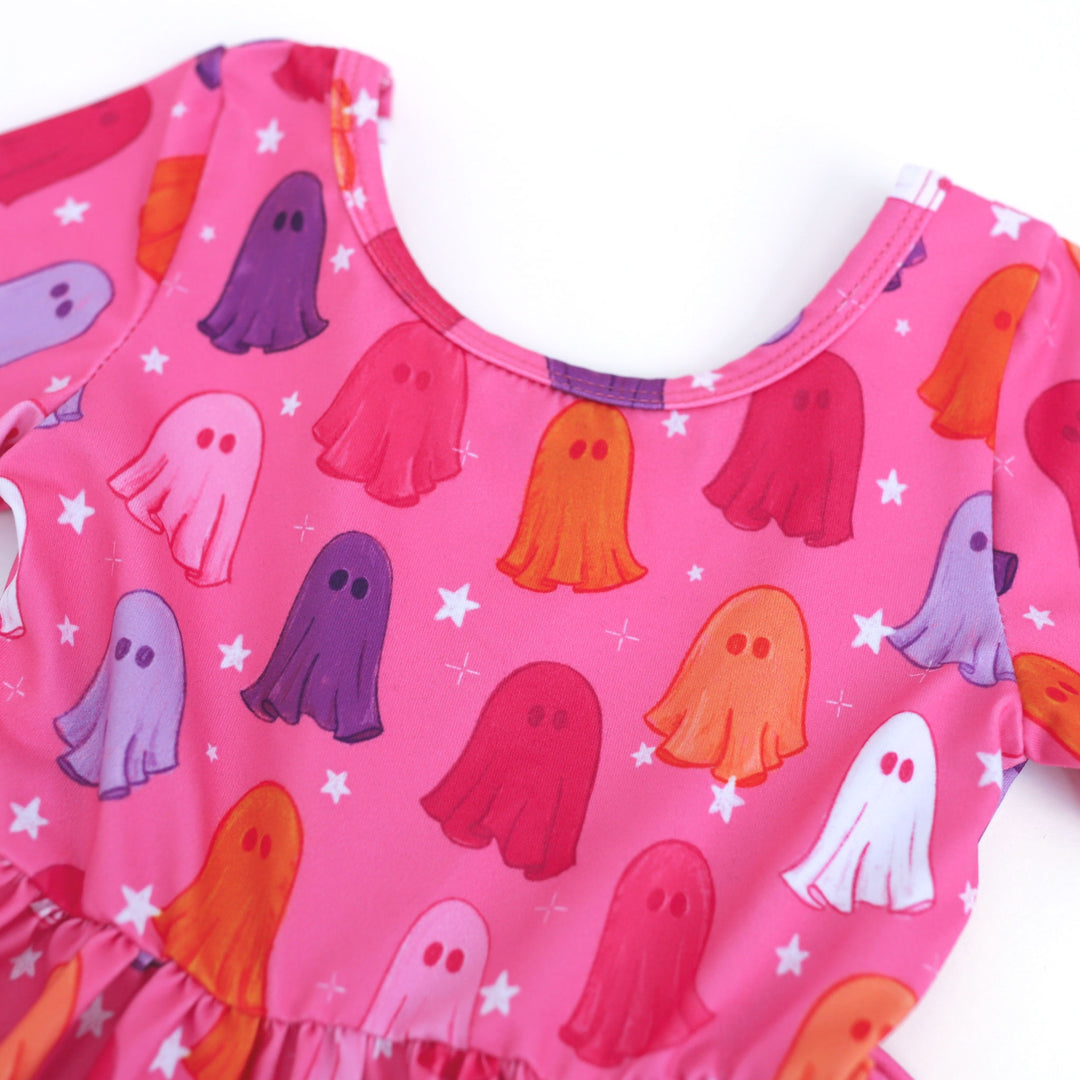 girls' pink halloween sheet ghost print twirl dress