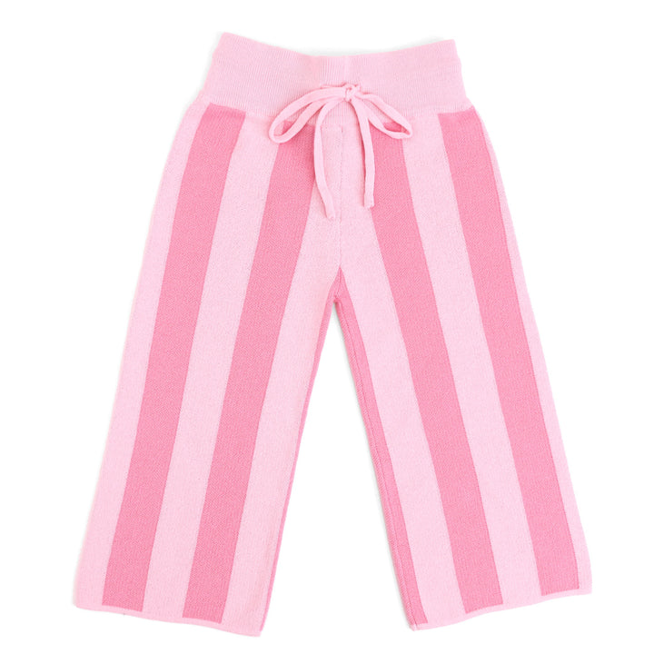 girls pink stripe knit sweater pants with drawstring bow